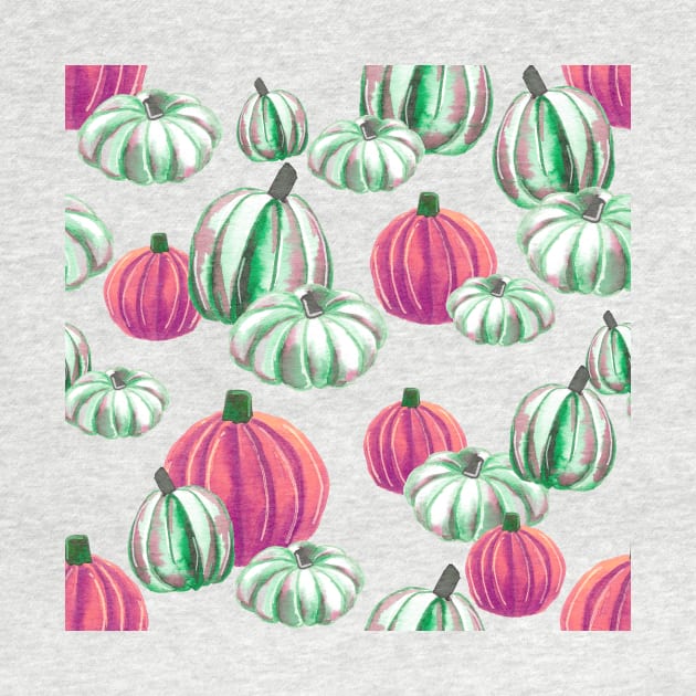 Watercolor Halloween Pumpkins - Pink & Green by monitdesign